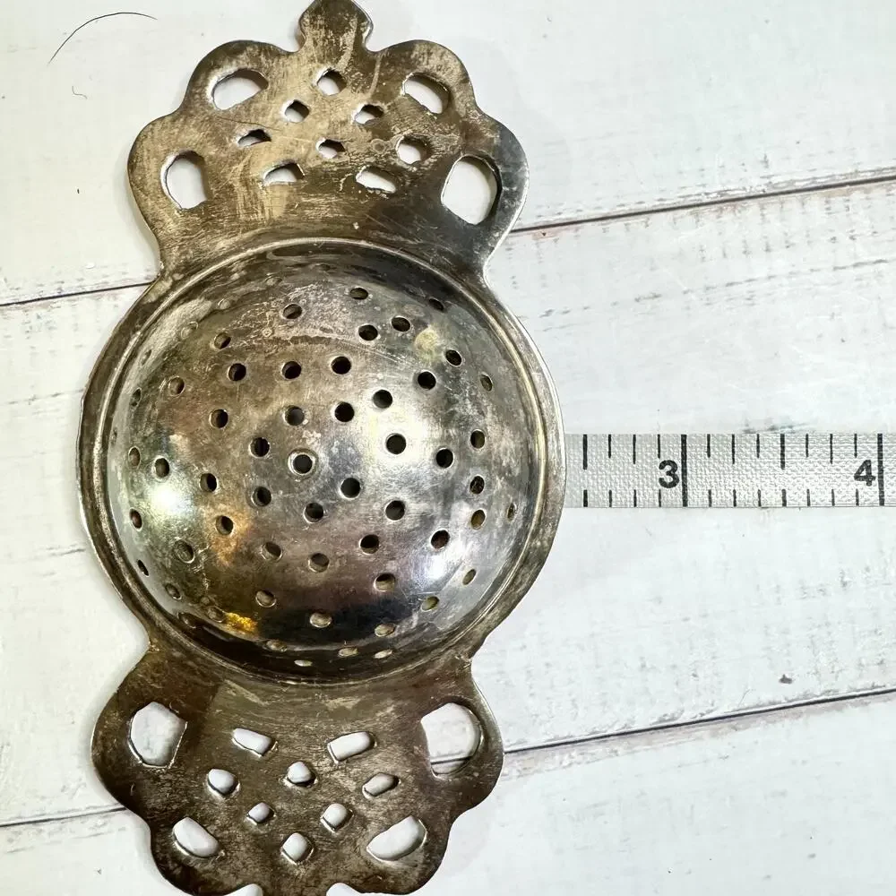 Vtg Silver Plated Tea Strainer Handle Over the Cup Pierced Open Work Art Deco